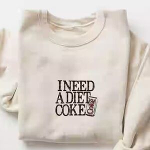 -🍁Gildan Tan "I need a Diet Coke" Tiktoc popular Sweatshirt Large 12-14 As Is